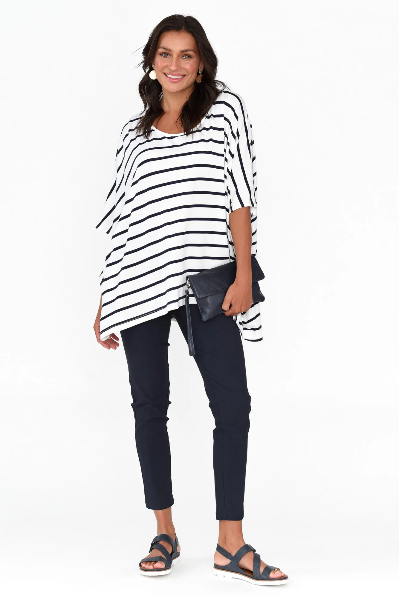 Sorronda White Stripe Bamboo Batwing Top sold by Blue Bungalow product image thumbnail 3