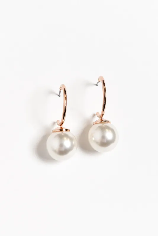 Kora Rose Gold Pearl Hoop Earrings sold by Blue Bungalow