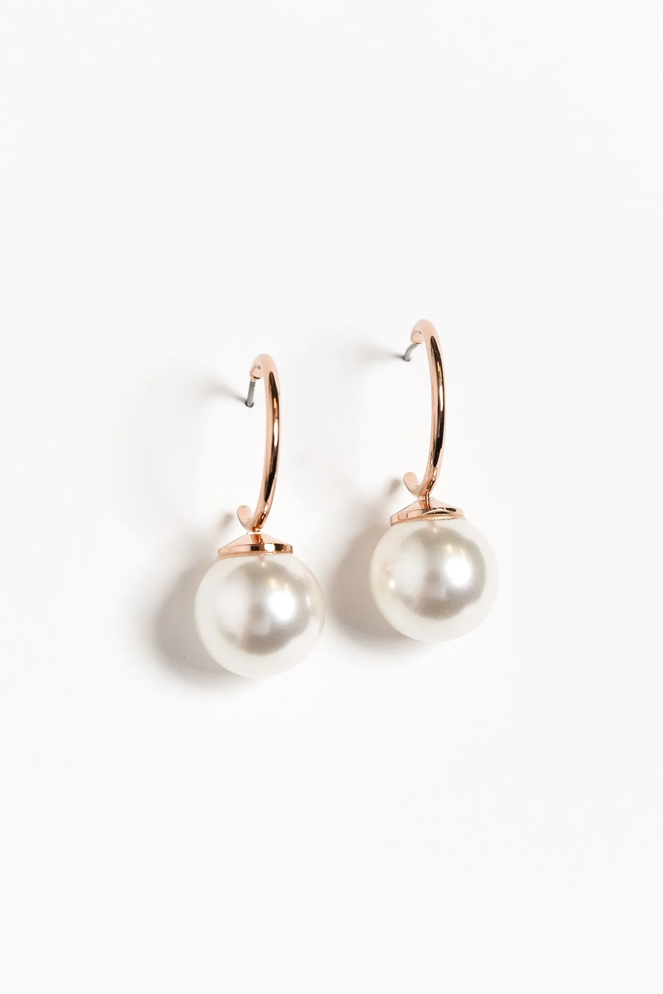 Kora Rose Gold Pearl Hoop Earrings sold by Blue Bungalow