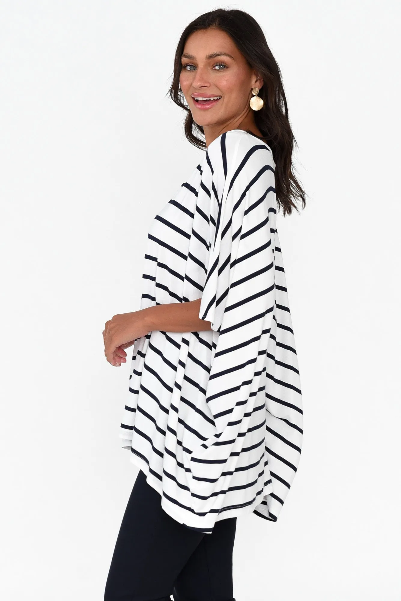 Sorronda White Stripe Bamboo Batwing Top sold by Blue Bungalow product image thumbnail 4