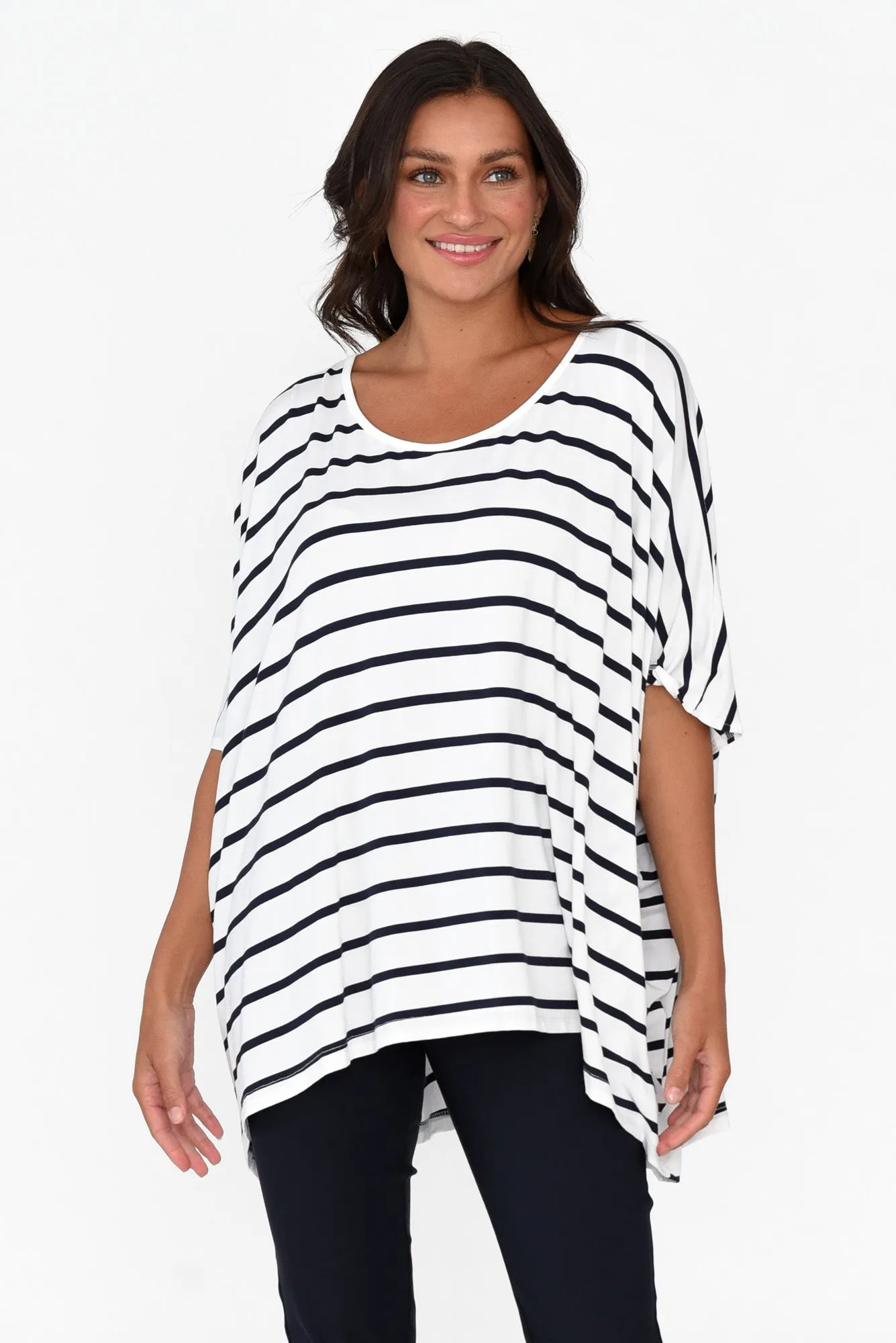 Sorronda White Stripe Bamboo Batwing Top sold by Blue Bungalow product image thumbnail 2