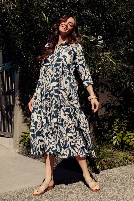 Meyer Navy Floral Cotton Collared Dress sold by Blue Bungalow