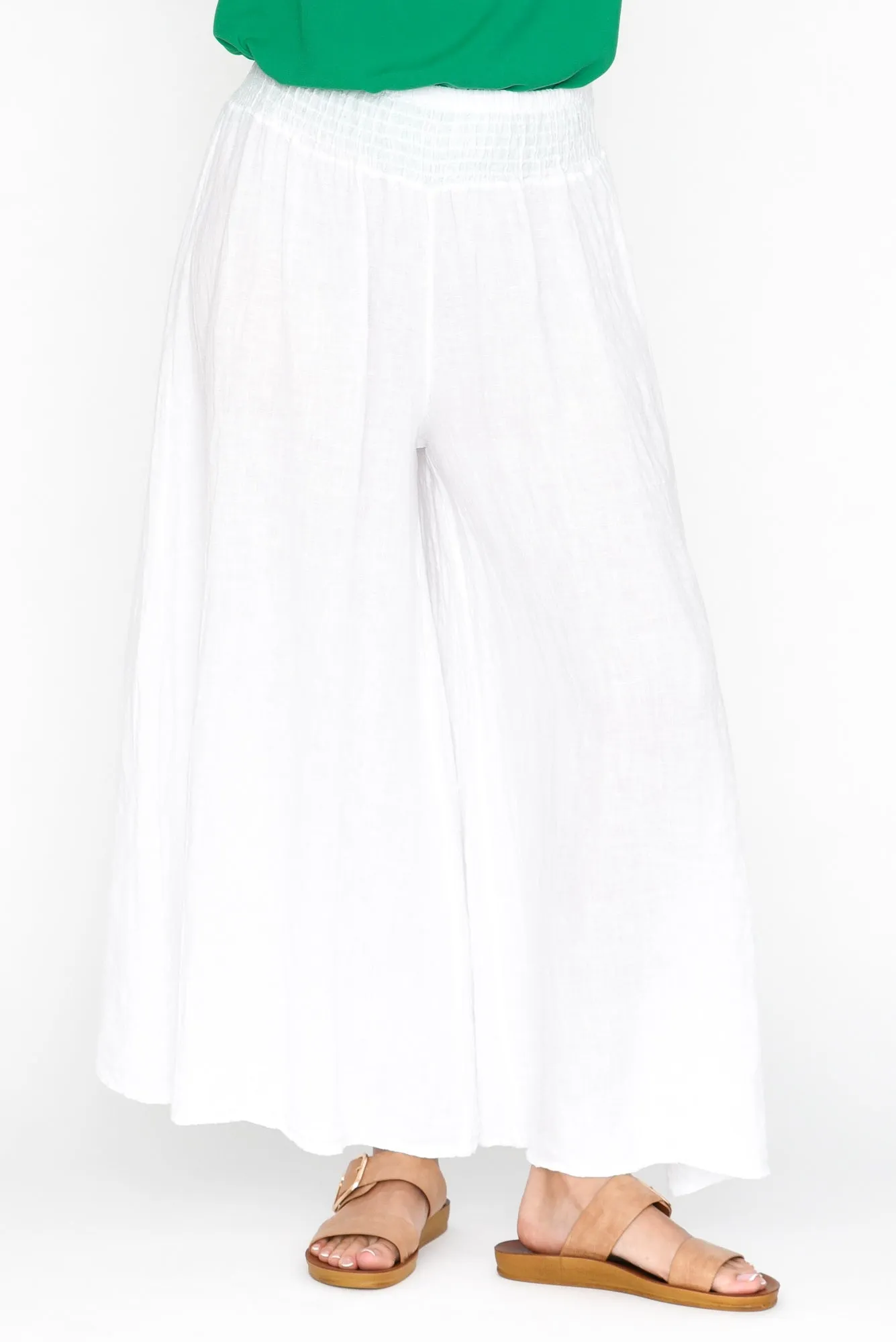 Rumi White Wide Leg Linen Pants sold by Blue Bungalow