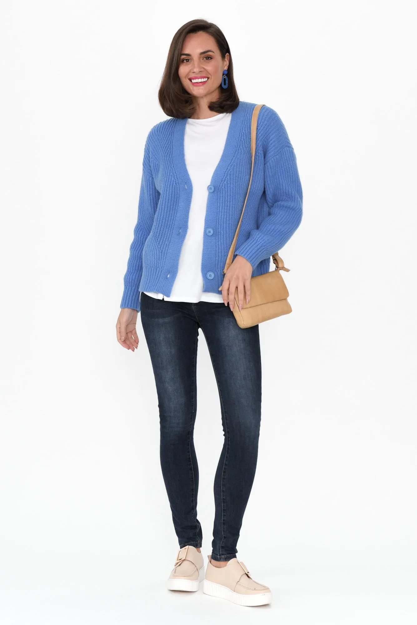 Shara Blue Knit Button Cardigan sold by Blue Bungalow product image thumbnail 2
