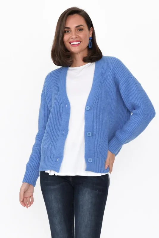 Shara Blue Knit Button Cardigan sold by Blue Bungalow