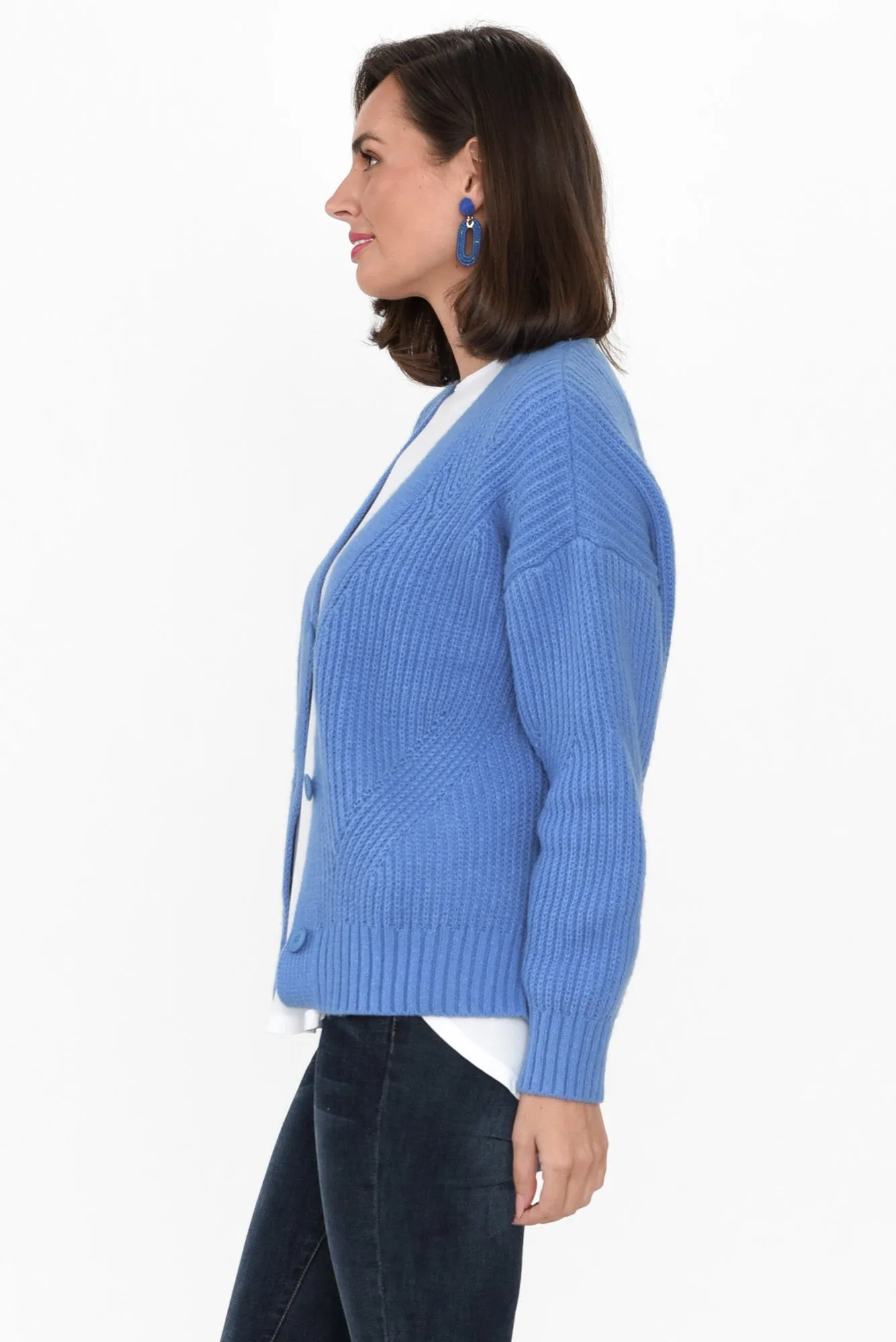 Shara Blue Knit Button Cardigan sold by Blue Bungalow product image thumbnail 3