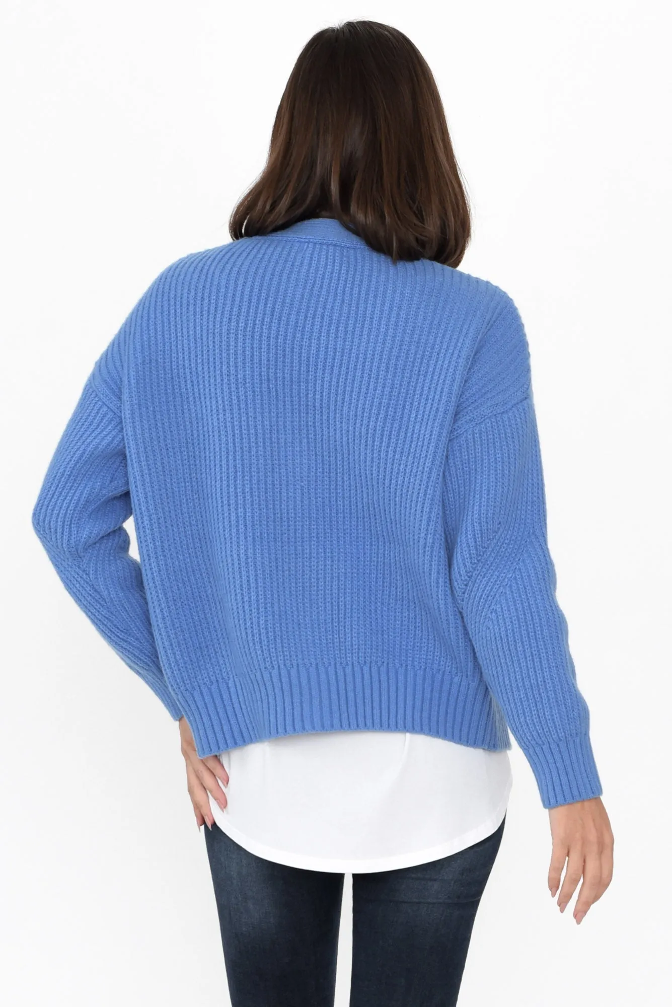 Shara Blue Knit Button Cardigan sold by Blue Bungalow product image thumbnail 4