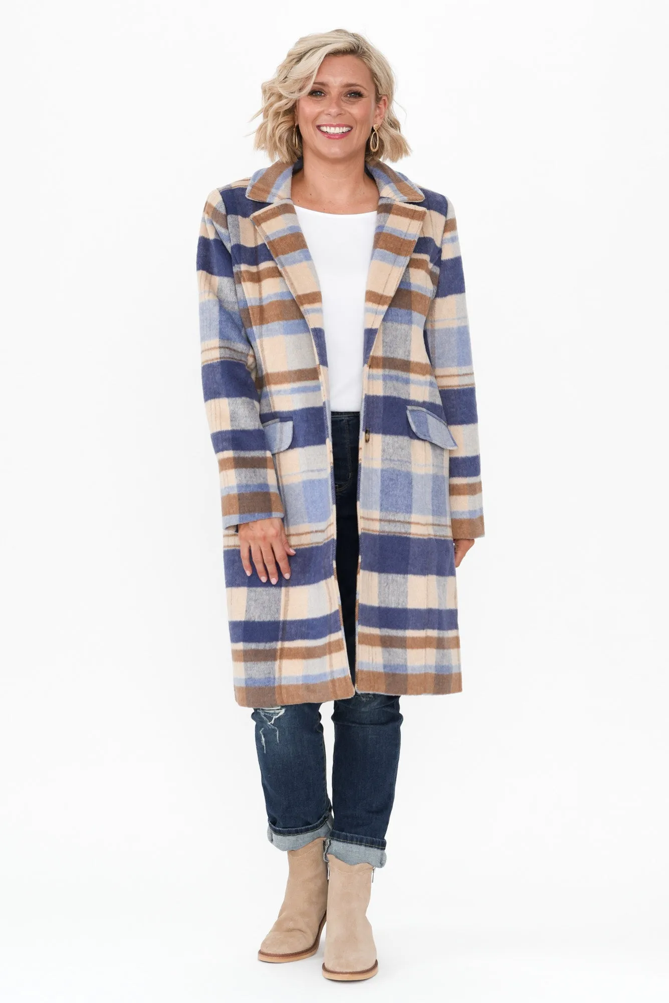 Cove Blue Check Coat sold by Blue Bungalow