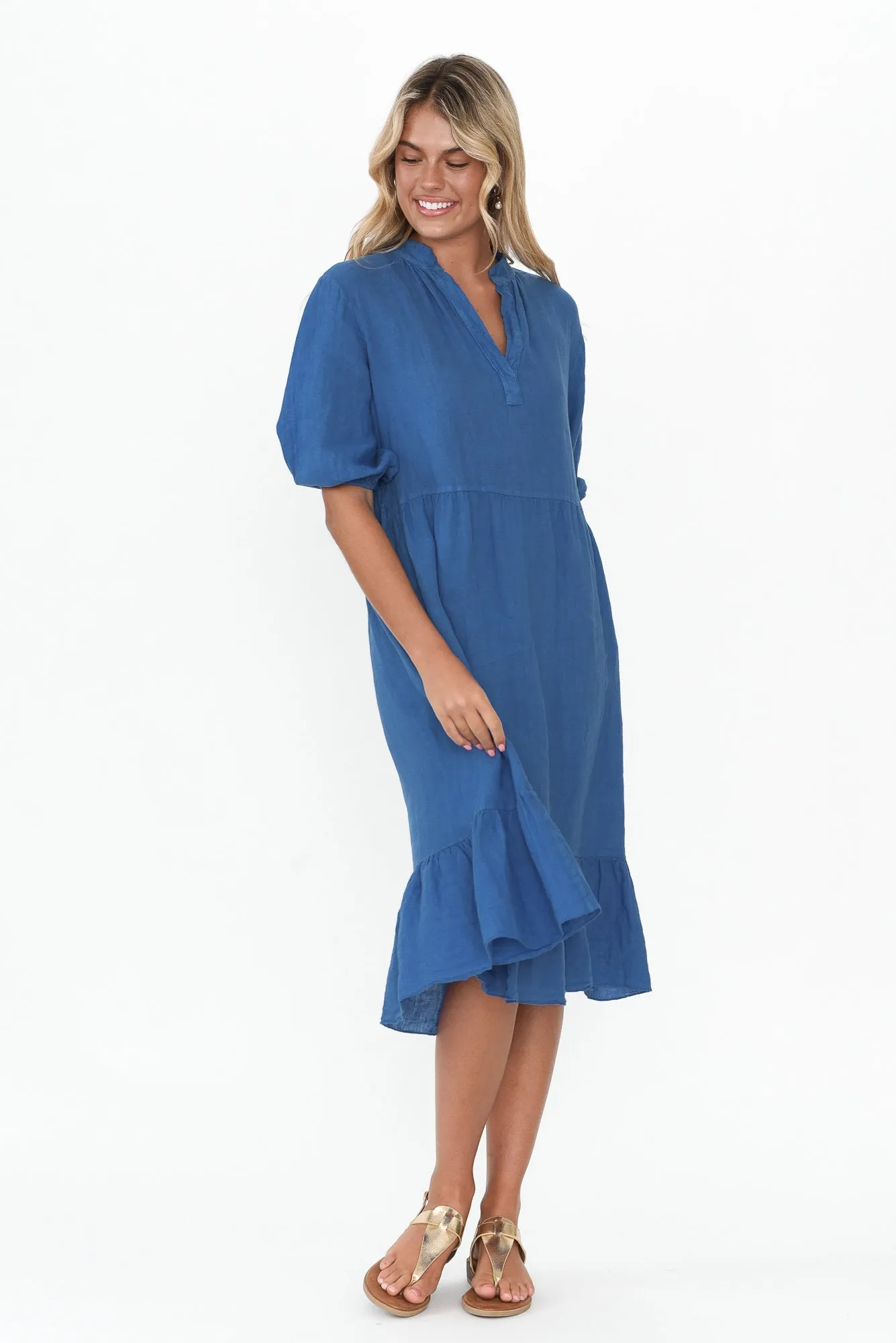 Mattea Blue Linen Ruffle Dress sold by Blue Bungalow product image thumbnail 2