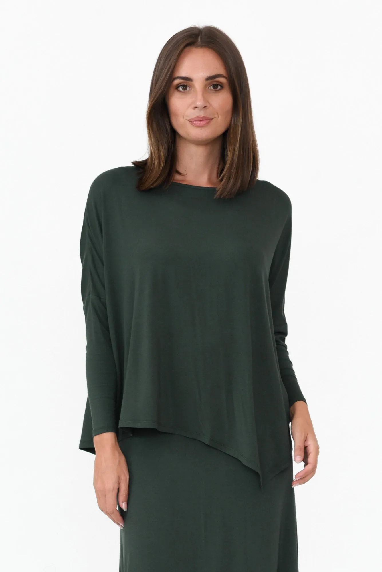 Dark Green Bamboo Relaxed Boatneck Top sold by Blue Bungalow