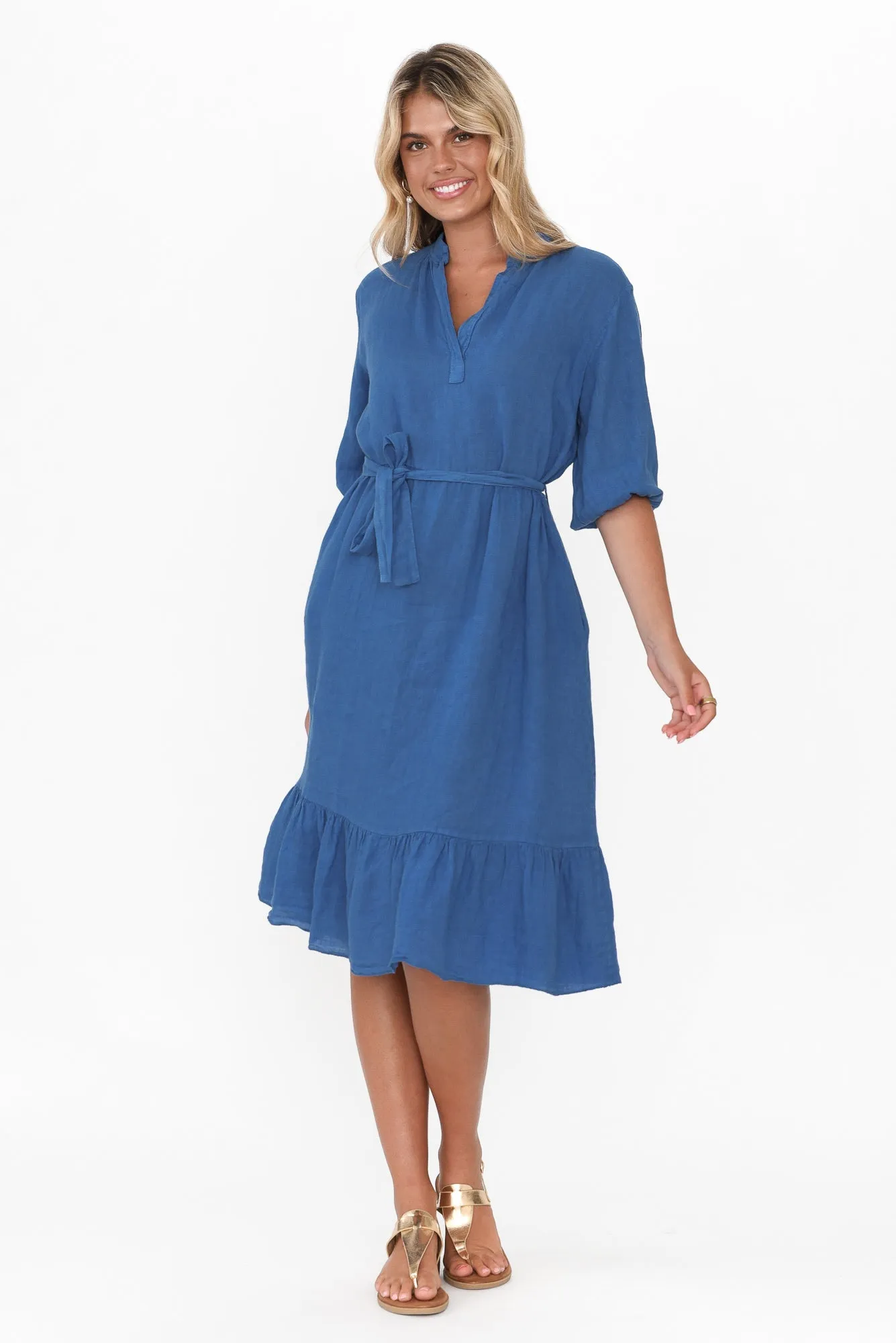 Mattea Blue Linen Ruffle Dress sold by Blue Bungalow product image thumbnail 3