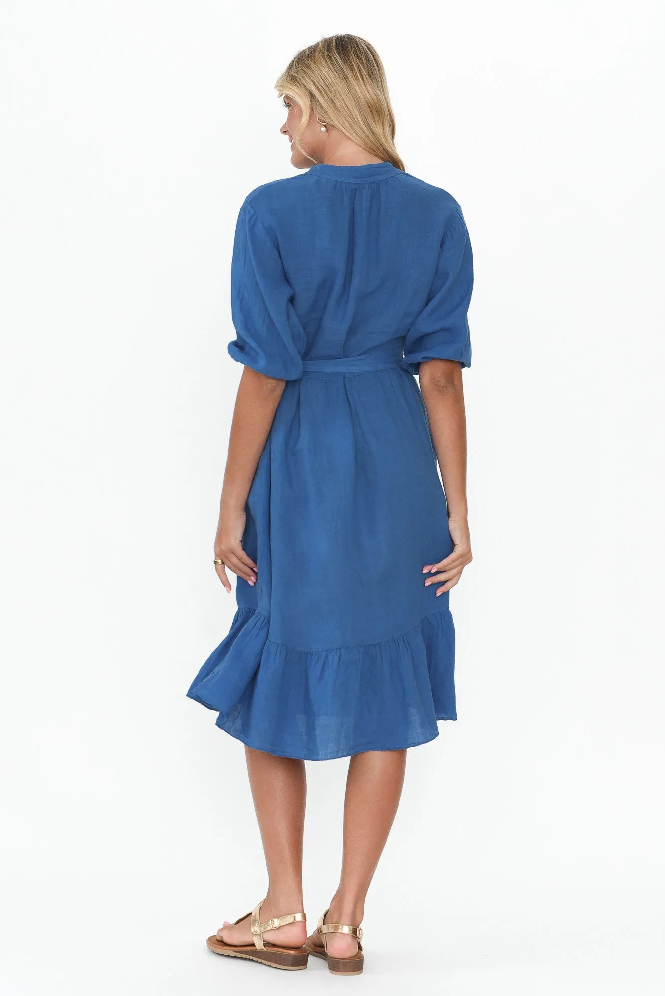 Mattea Blue Linen Ruffle Dress sold by Blue Bungalow product image thumbnail 5