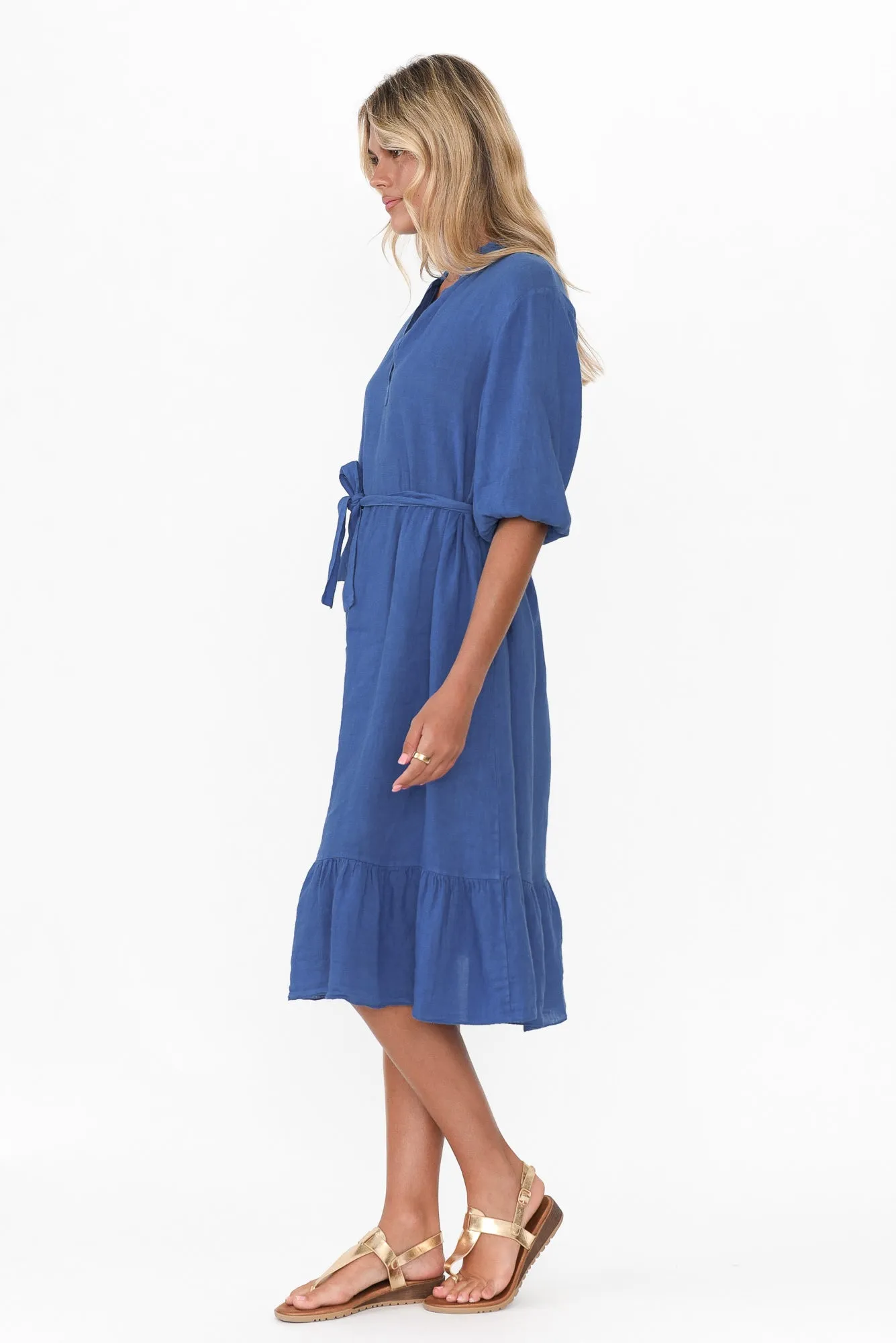 Mattea Blue Linen Ruffle Dress sold by Blue Bungalow product image thumbnail 4
