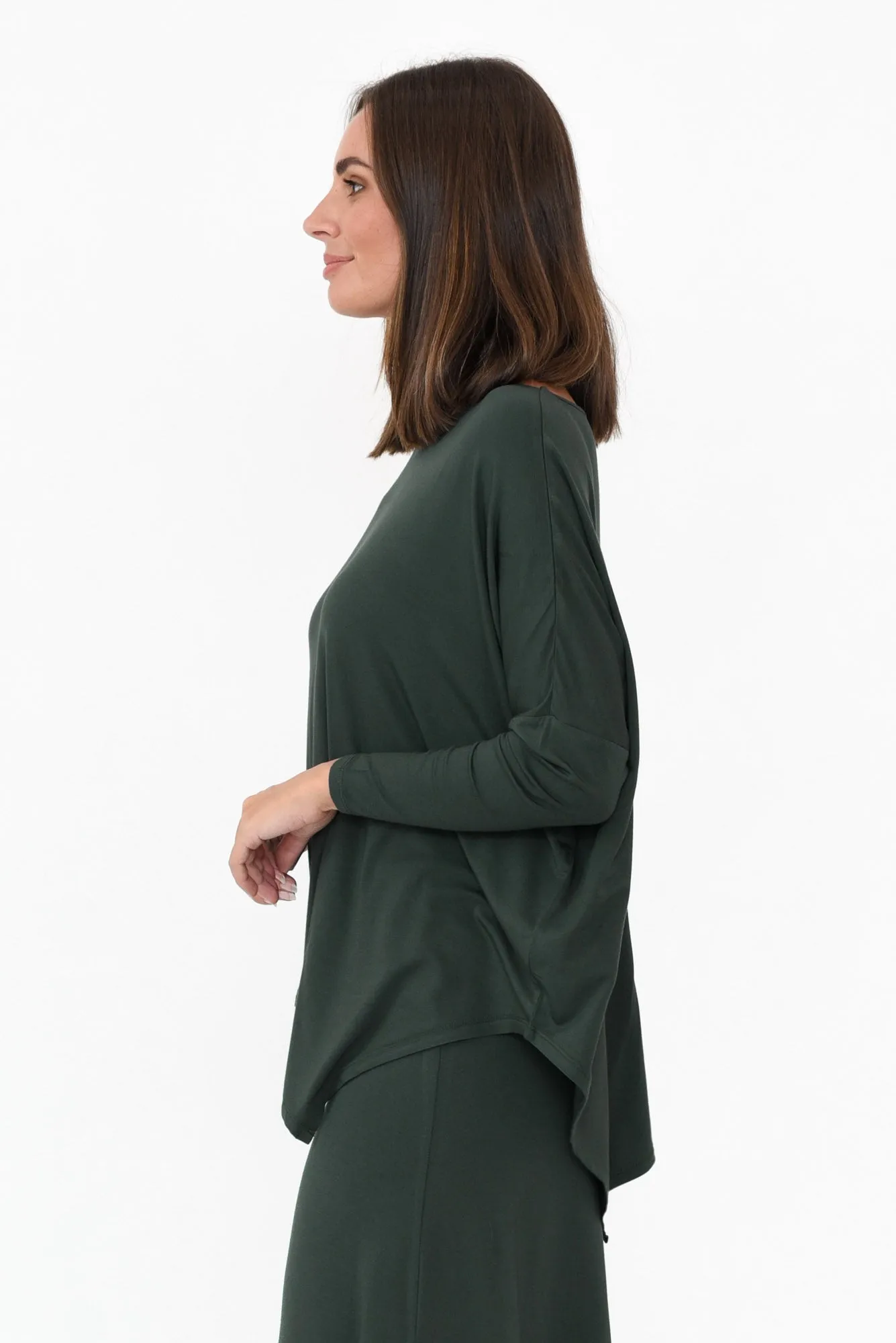 Dark Green Bamboo Relaxed Boatneck Top sold by Blue Bungalow product image thumbnail 3