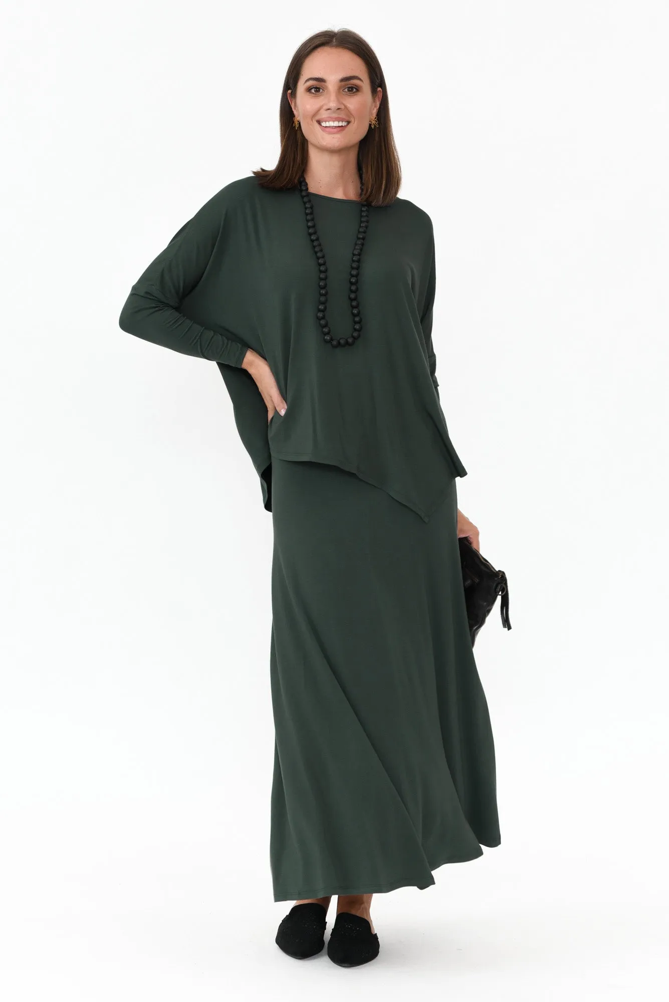 Dark Green Bamboo Relaxed Boatneck Top sold by Blue Bungalow product image thumbnail 2