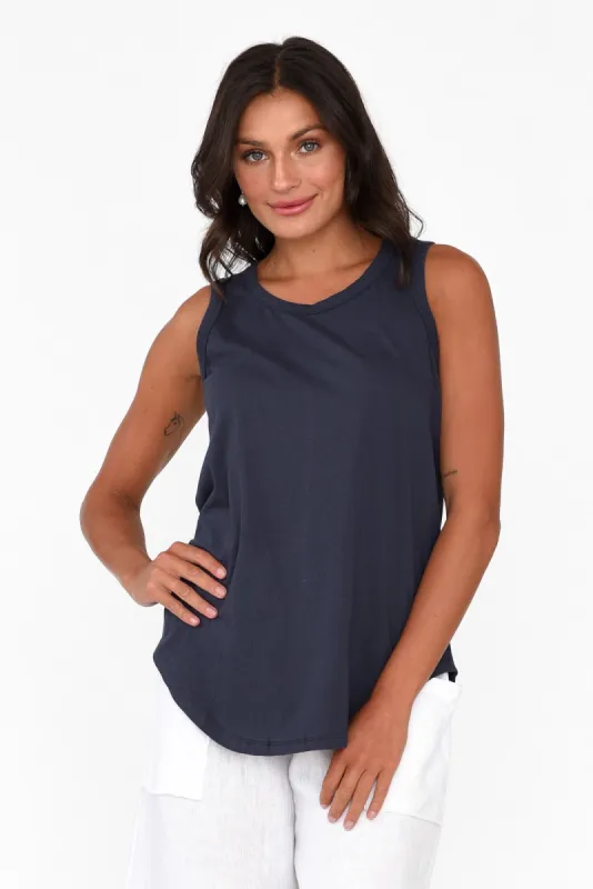 Keira Navy Cotton Tank sold by Blue Bungalow