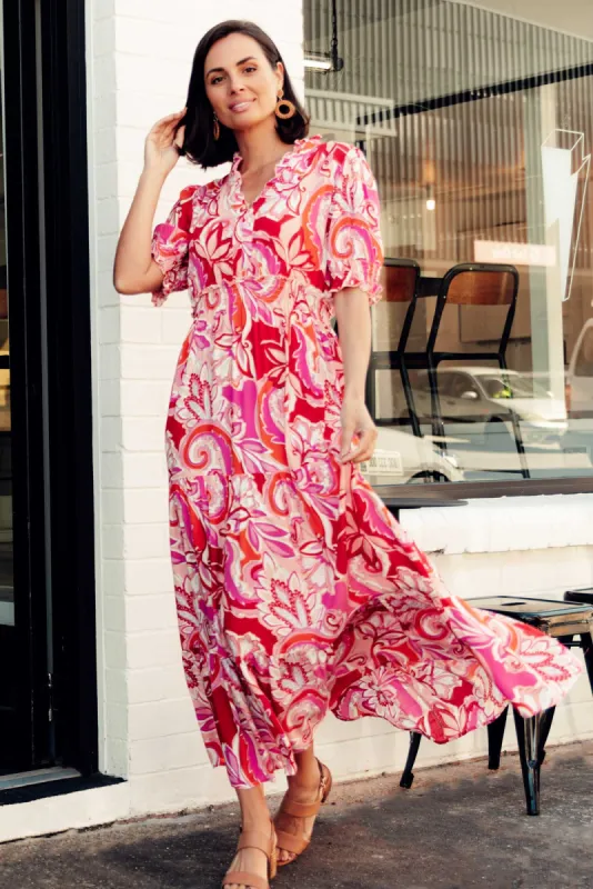 Dario Pink Garden Frill Tier Dress sold by Blue Bungalow