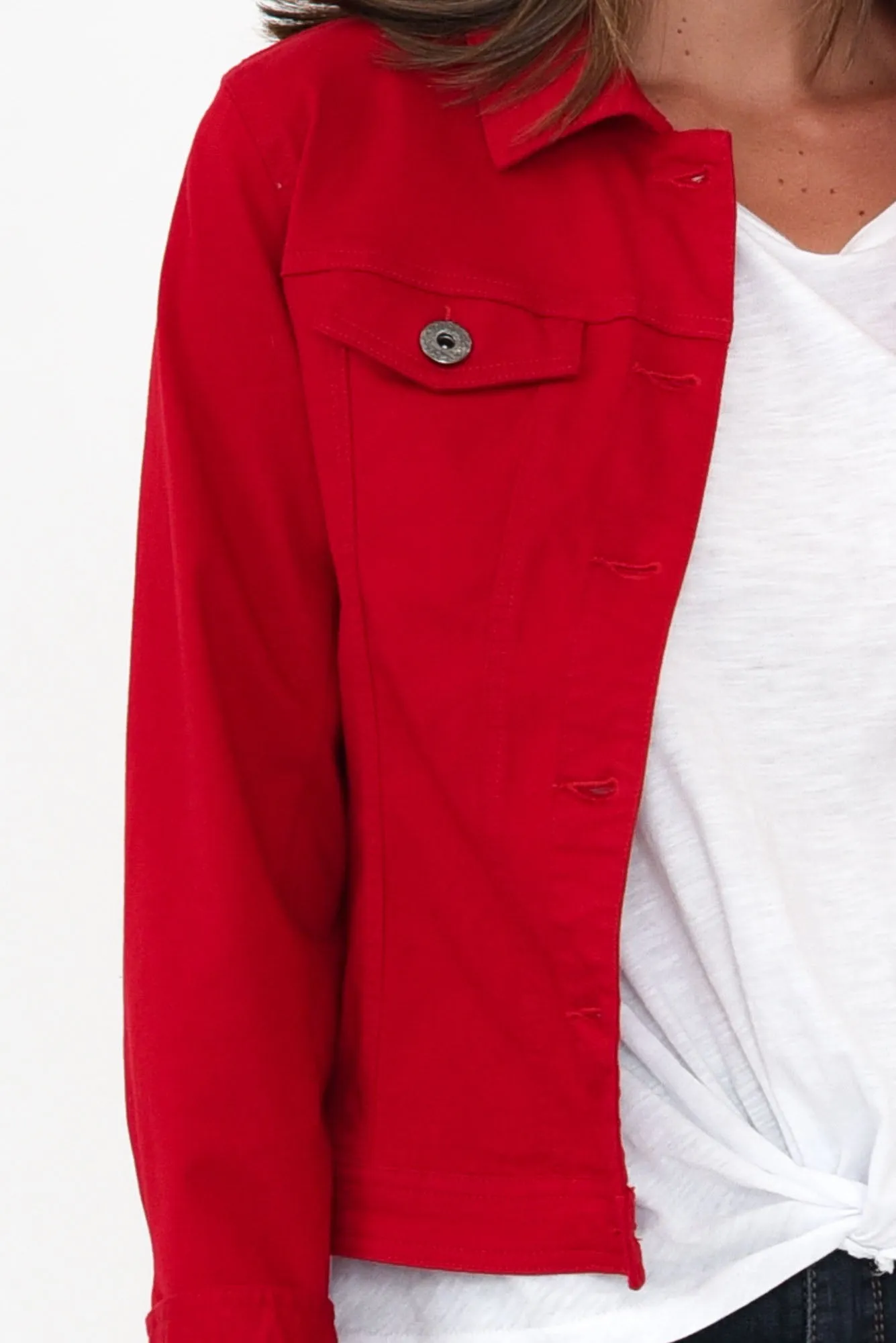 Danielle Red Stretch Jean Jacket sold by Blue Bungalow product image thumbnail 4