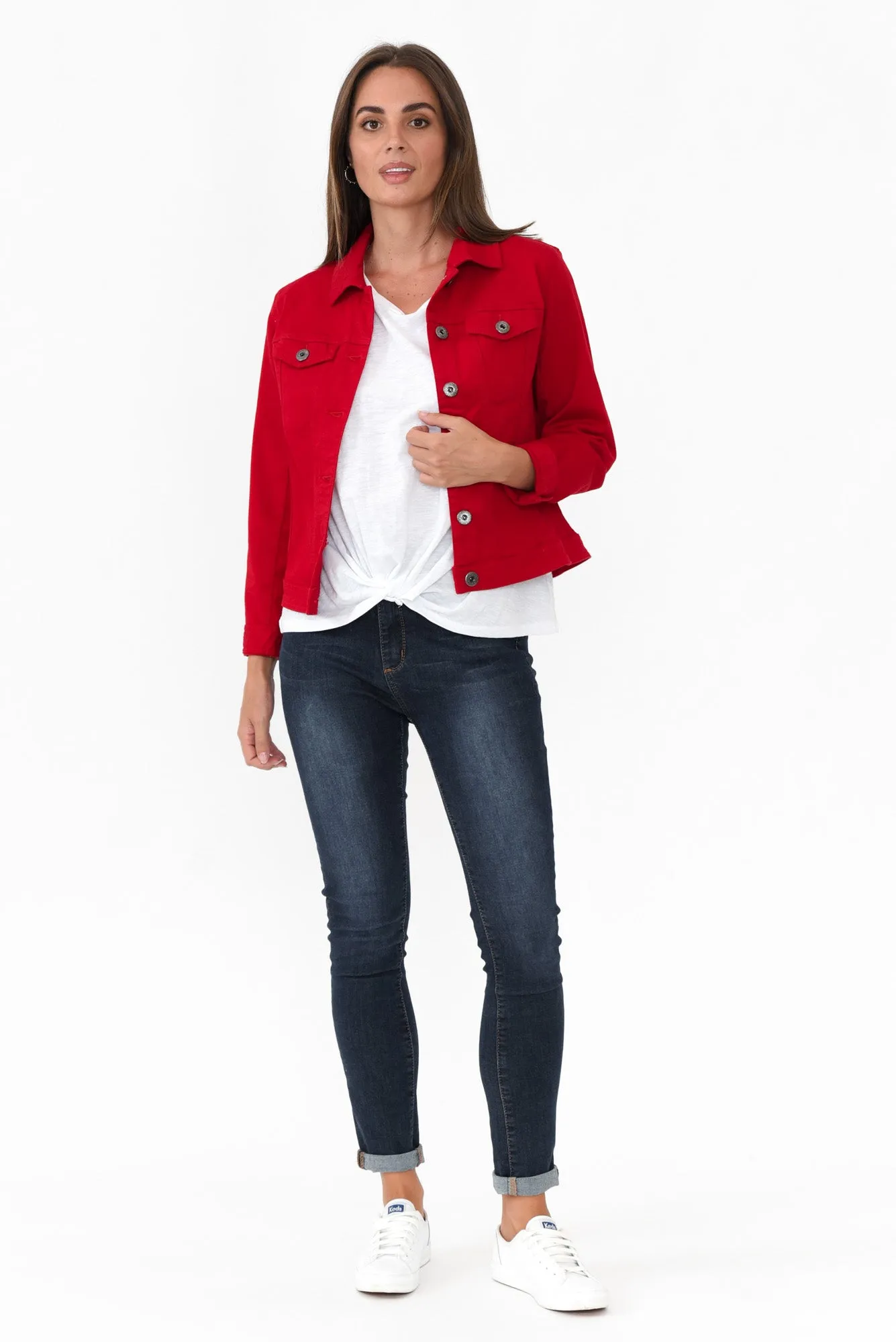 Danielle Red Stretch Jean Jacket sold by Blue Bungalow product image thumbnail 3