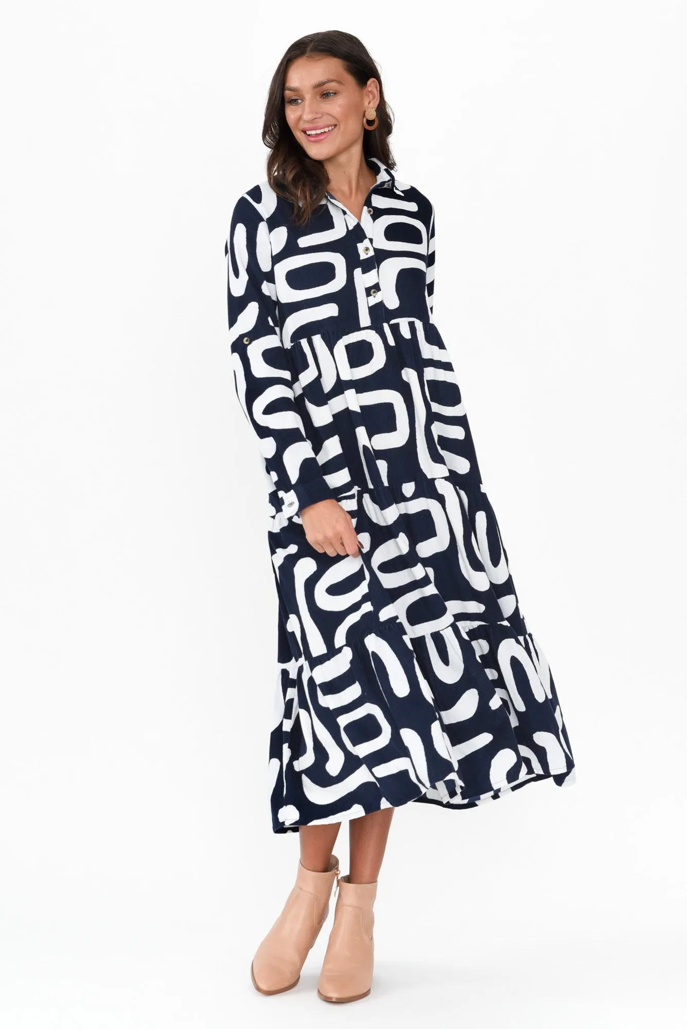 Mateo Navy Abstract Cotton Corduroy Dress sold by Blue Bungalow product image thumbnail 2