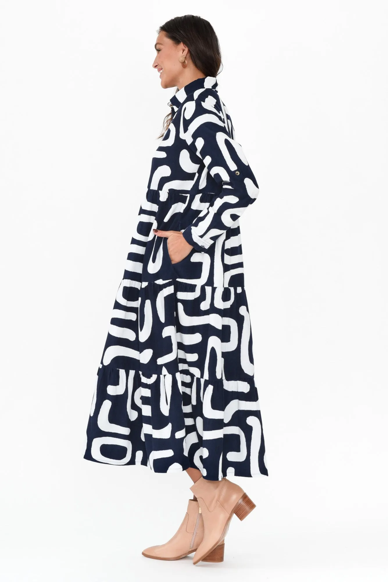 Mateo Navy Abstract Cotton Corduroy Dress sold by Blue Bungalow product image thumbnail 3