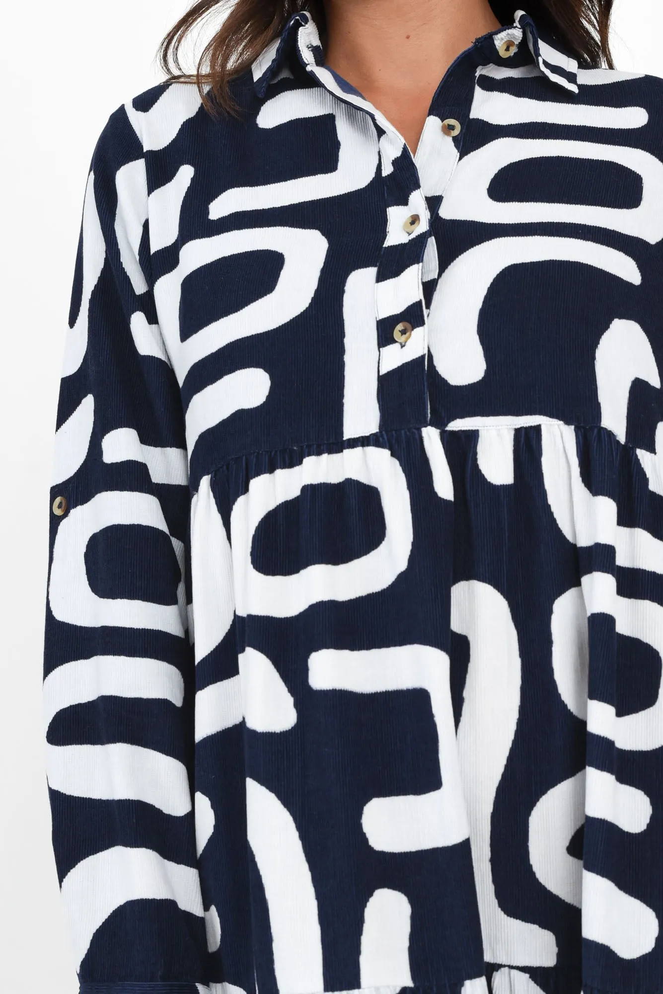 Mateo Navy Abstract Cotton Corduroy Dress sold by Blue Bungalow product image thumbnail 5