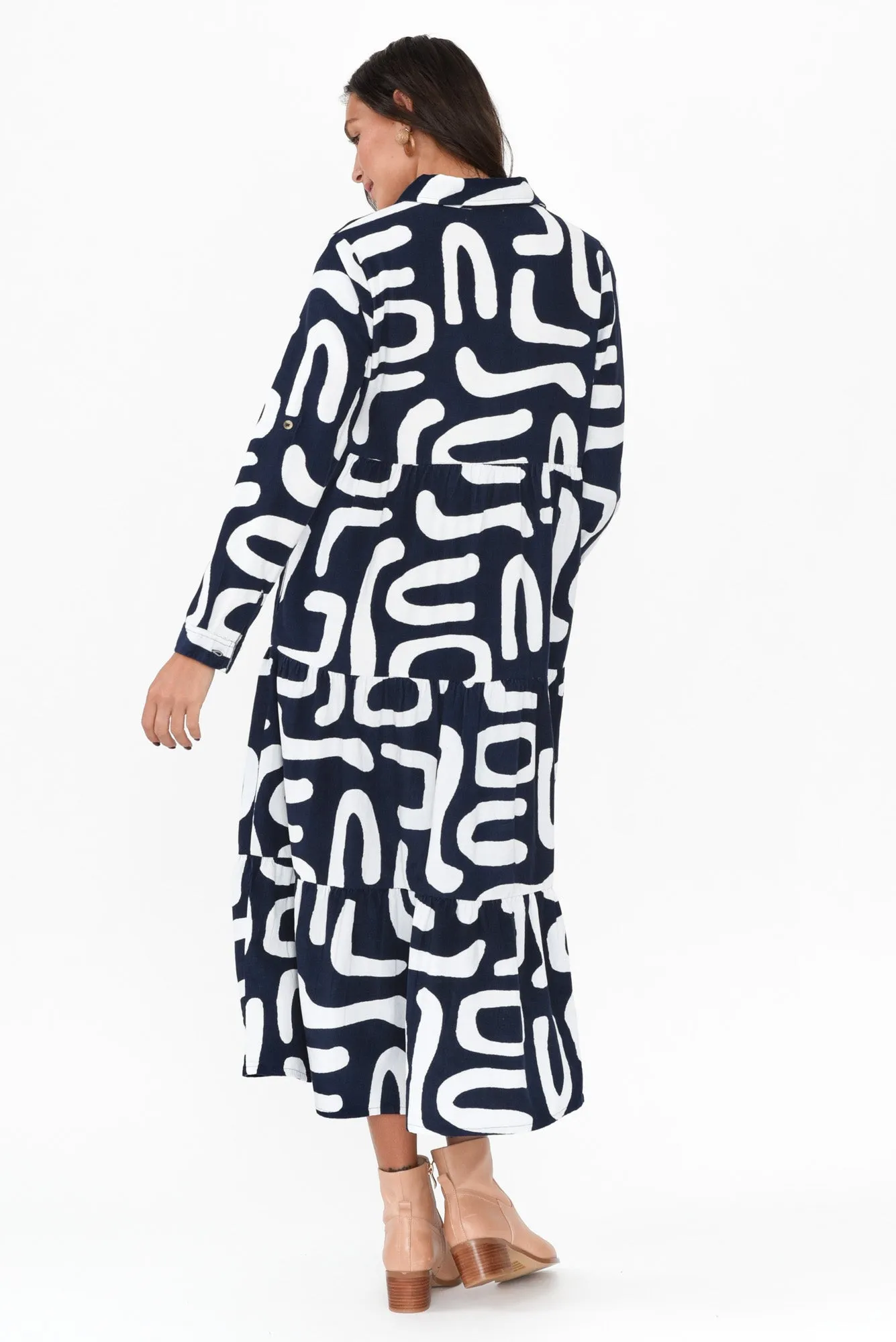 Mateo Navy Abstract Cotton Corduroy Dress sold by Blue Bungalow product image thumbnail 4