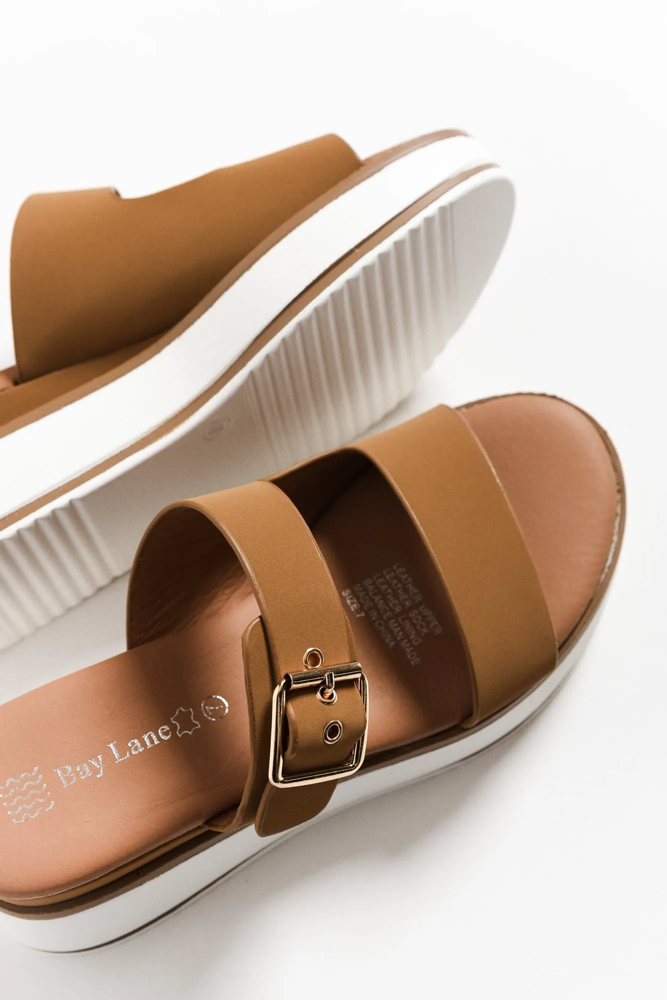 Lyst Tan Leather Buckle Platform Slide sold by Blue Bungalow product image thumbnail 4