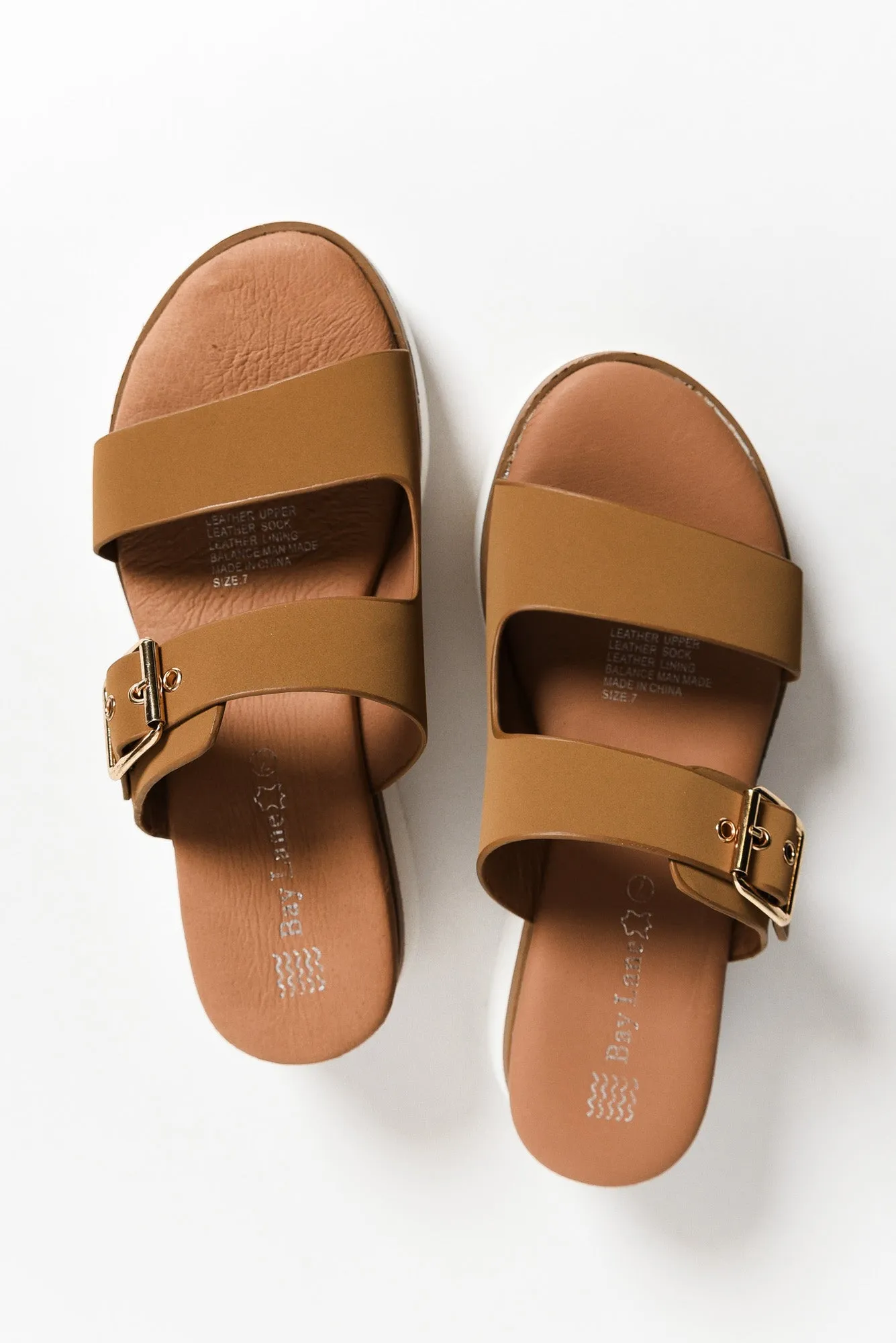 Lyst Tan Leather Buckle Platform Slide sold by Blue Bungalow product image thumbnail 2