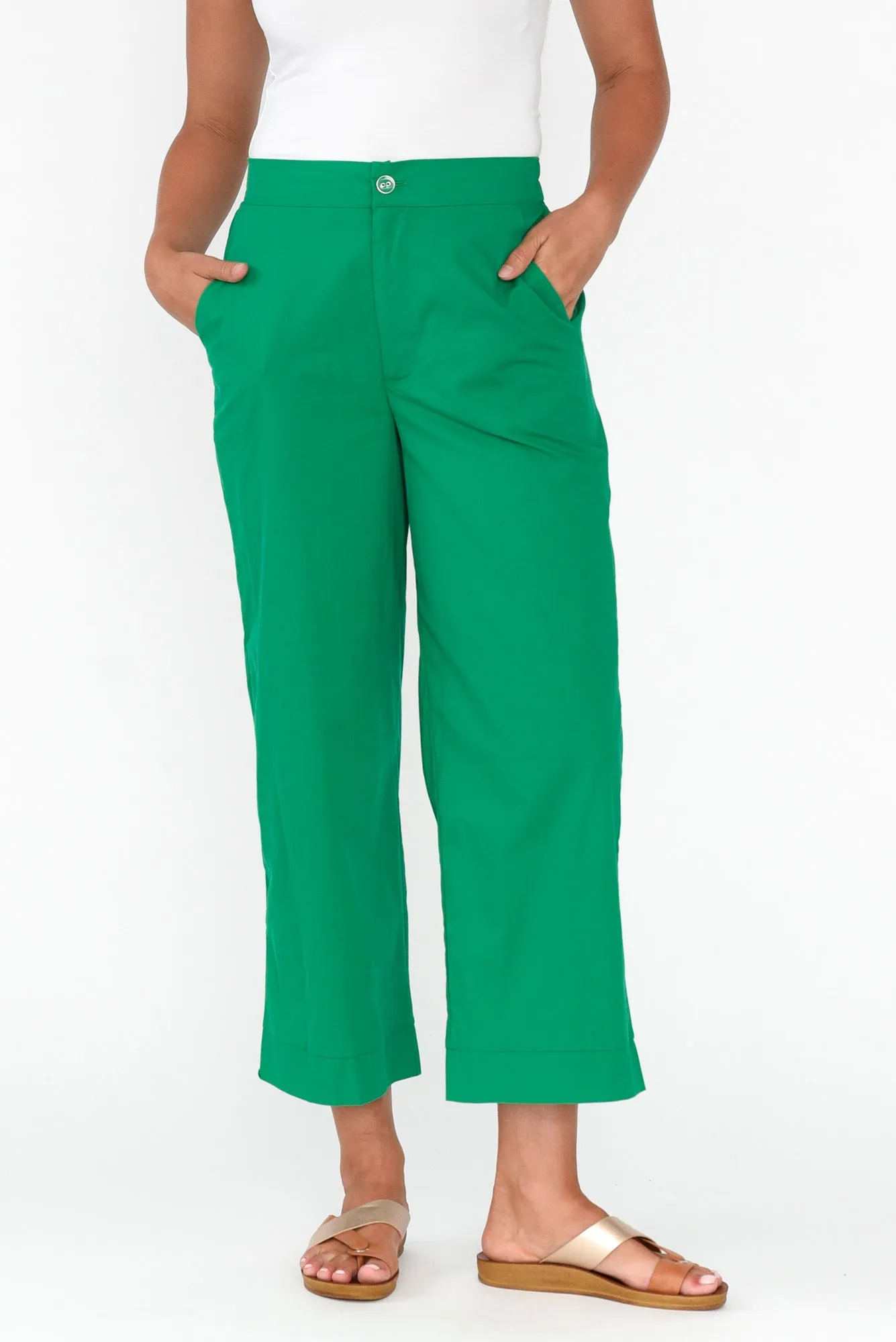 Montague Green Cotton Crop Pants sold by Blue Bungalow