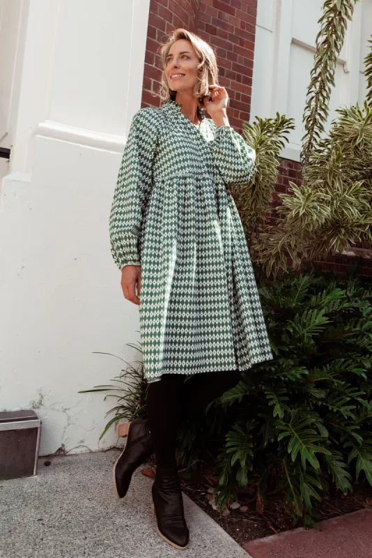 Cottage Green Diamond Cotton Dress sold by Blue Bungalow