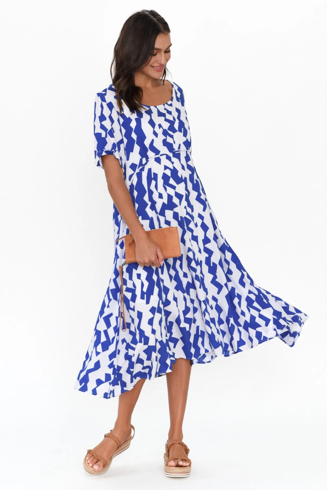 Zurah Cobalt Geo Crescent Dress sold by Blue Bungalow