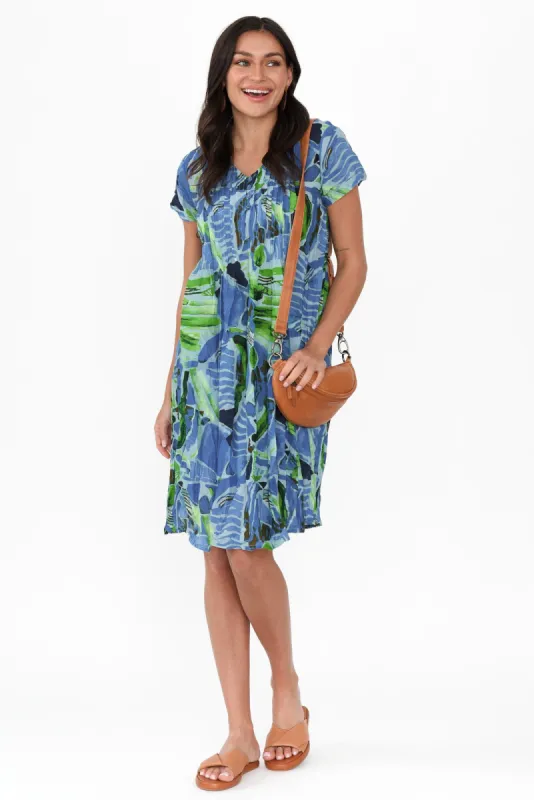 Sabina Blue Mosaic Crinkle Cotton Dress sold by Blue Bungalow