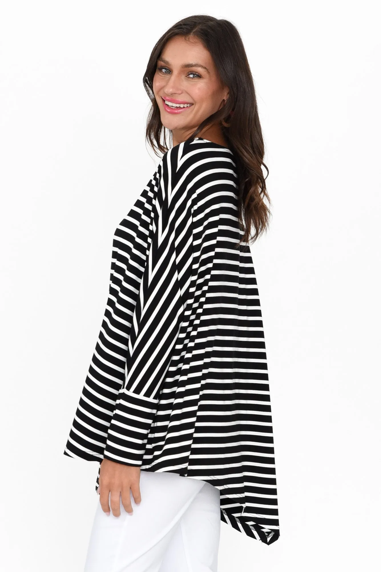 Susie Black Stripe Asymmetrical Bamboo Top sold by Blue Bungalow product image thumbnail 4