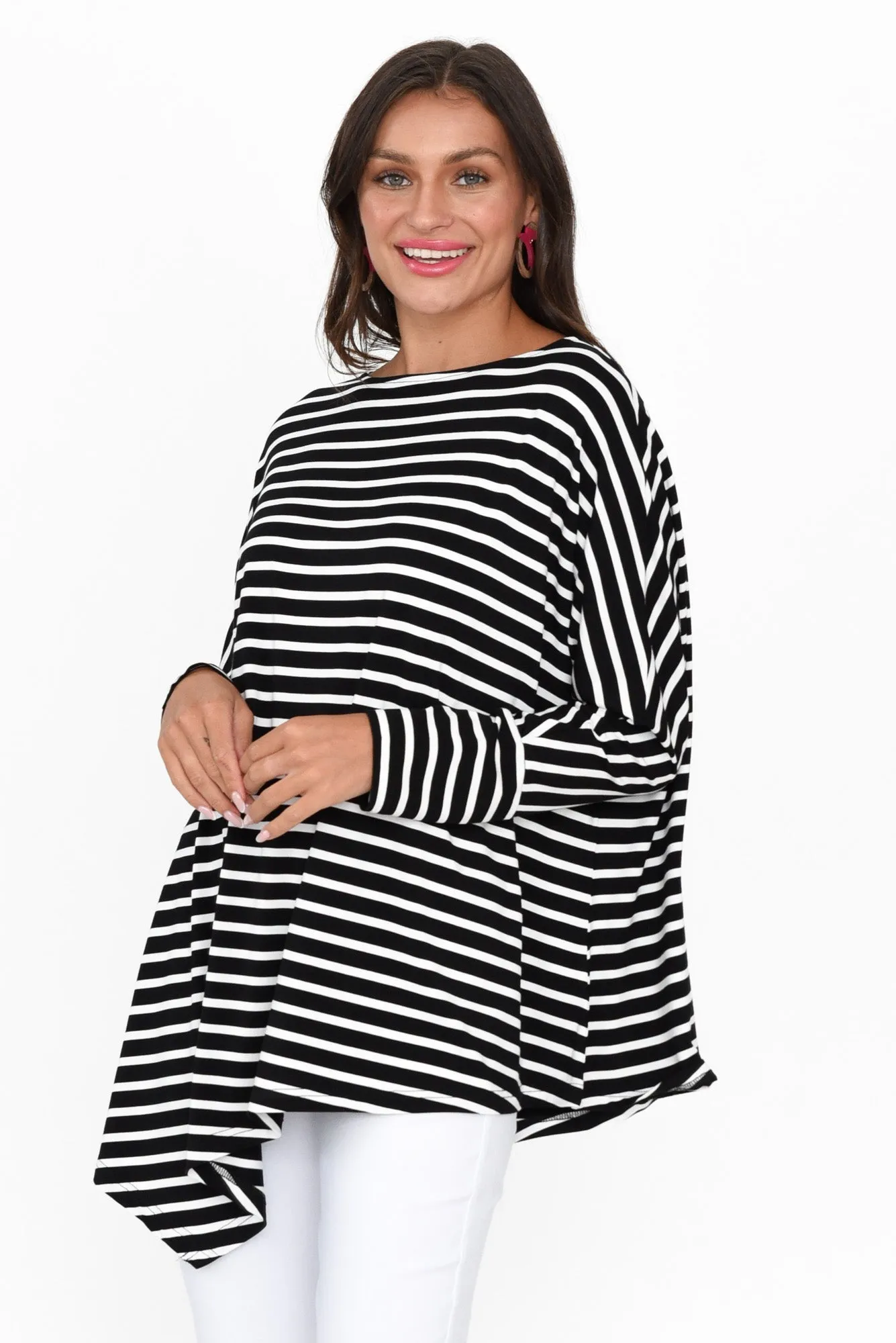 Susie Black Stripe Asymmetrical Bamboo Top sold by Blue Bungalow product image thumbnail 2