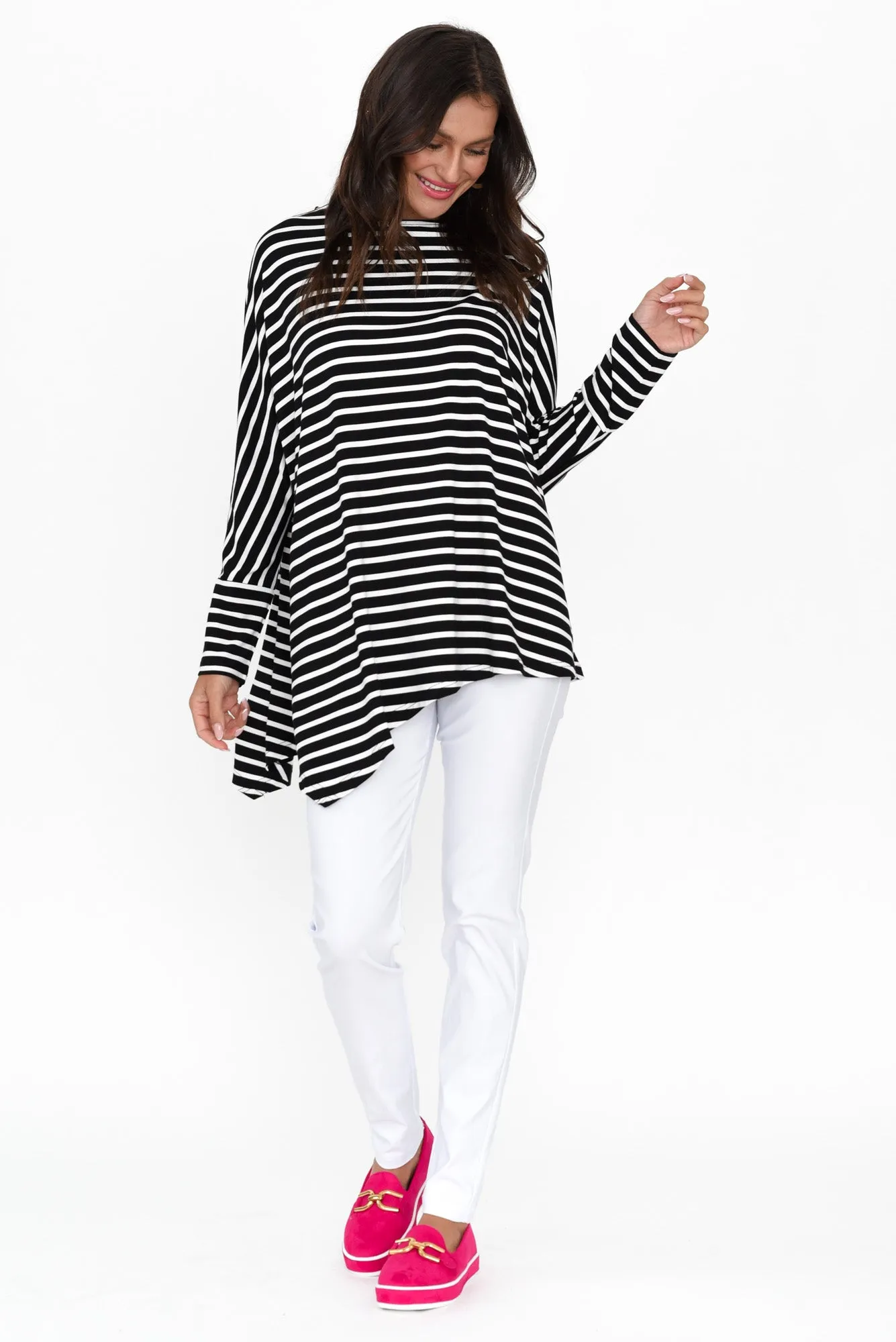 Susie Black Stripe Asymmetrical Bamboo Top sold by Blue Bungalow product image thumbnail 3