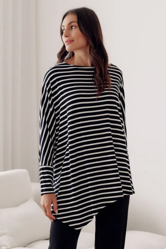 Susie Black Stripe Asymmetrical Bamboo Top sold by Blue Bungalow