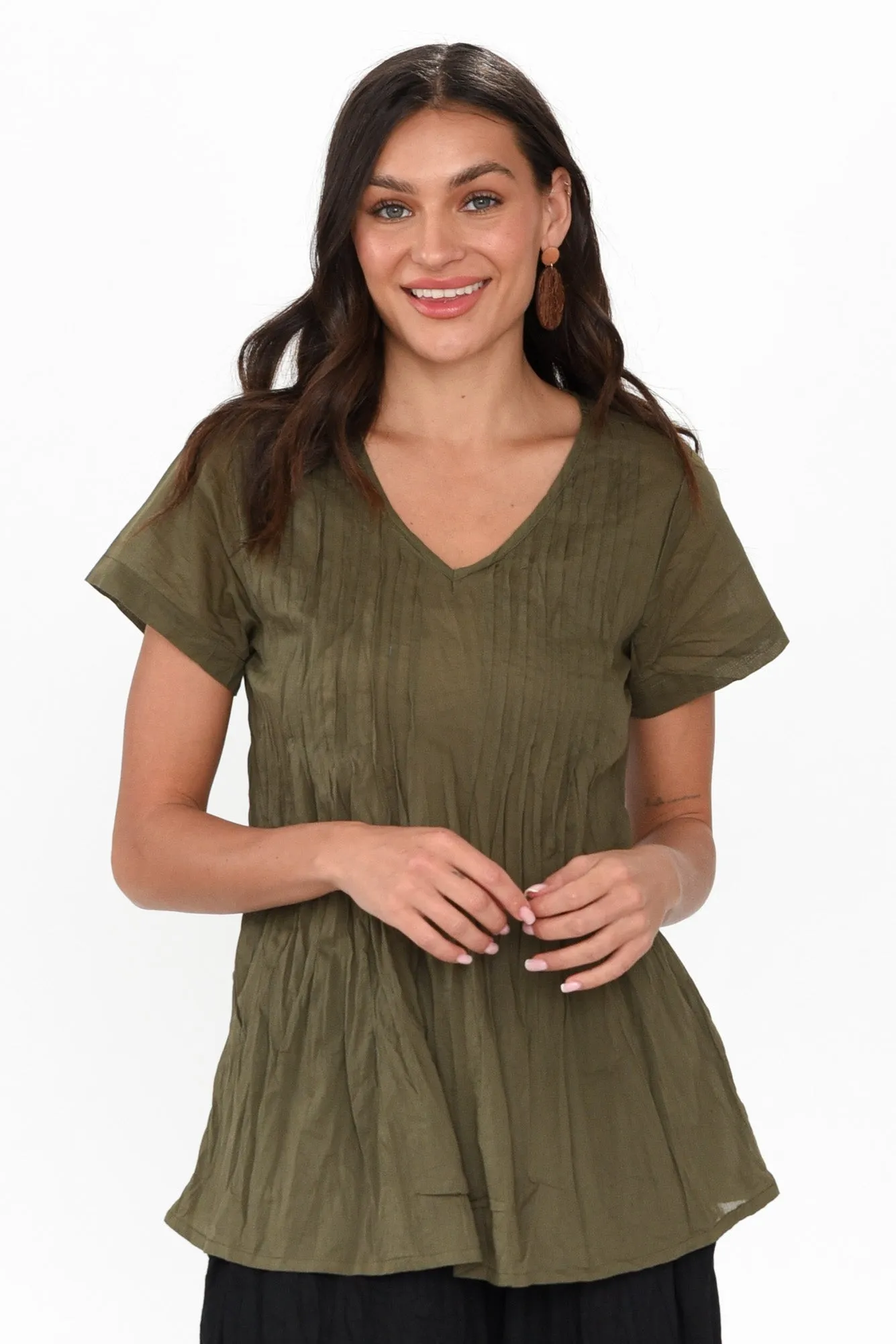 Fia Olive Crinkle Cotton Top sold by Blue Bungalow