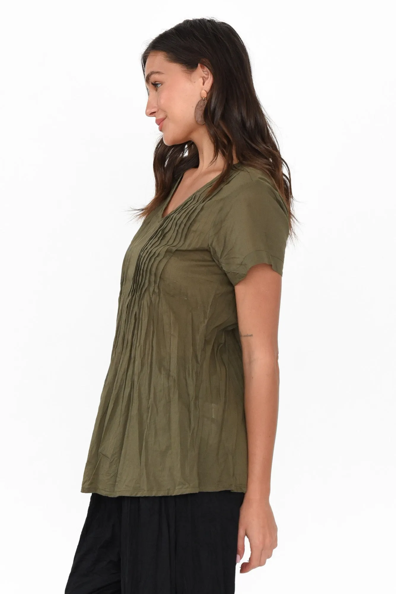 Fia Olive Crinkle Cotton Top sold by Blue Bungalow product image thumbnail 3