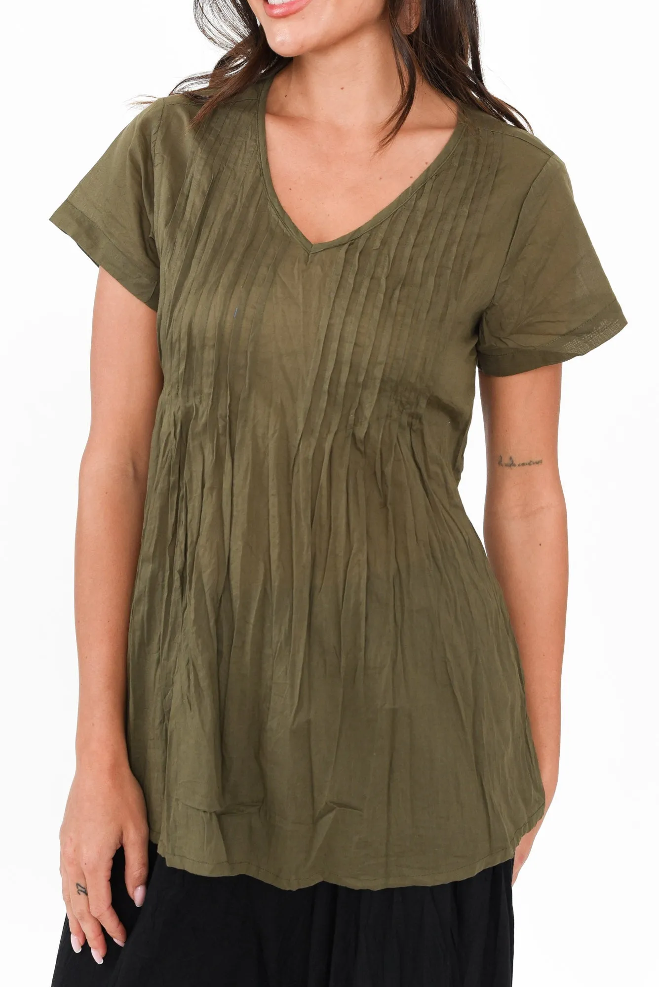 Fia Olive Crinkle Cotton Top sold by Blue Bungalow product image thumbnail 5