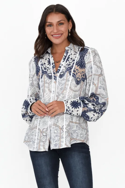 Laguna Blue Astral Collared Shirt sold by Blue Bungalow