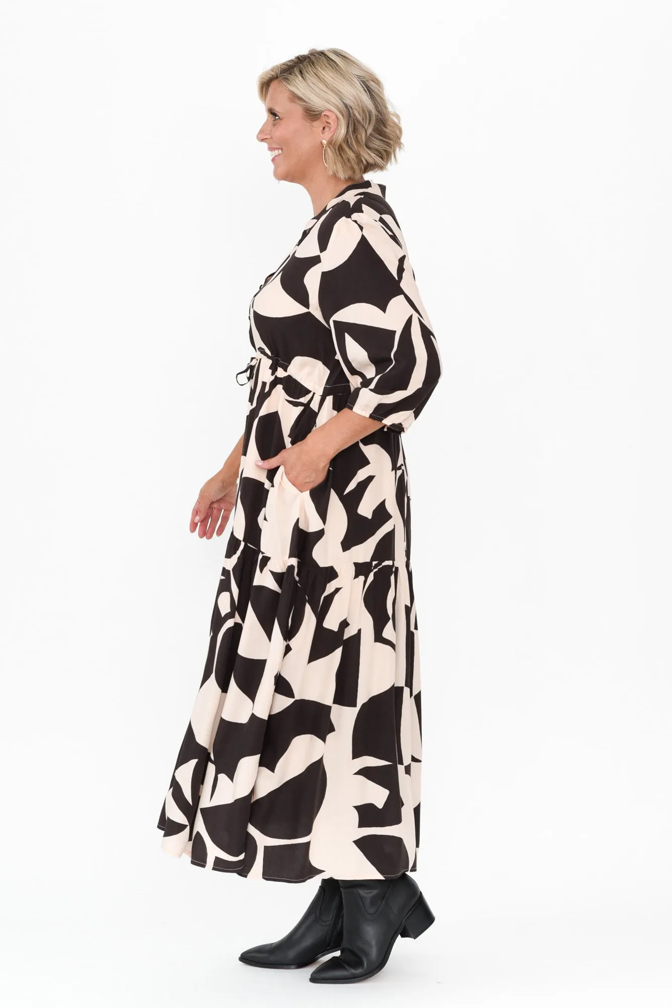 Britton Brown Geo Tie Dress sold by Blue Bungalow product image thumbnail 3