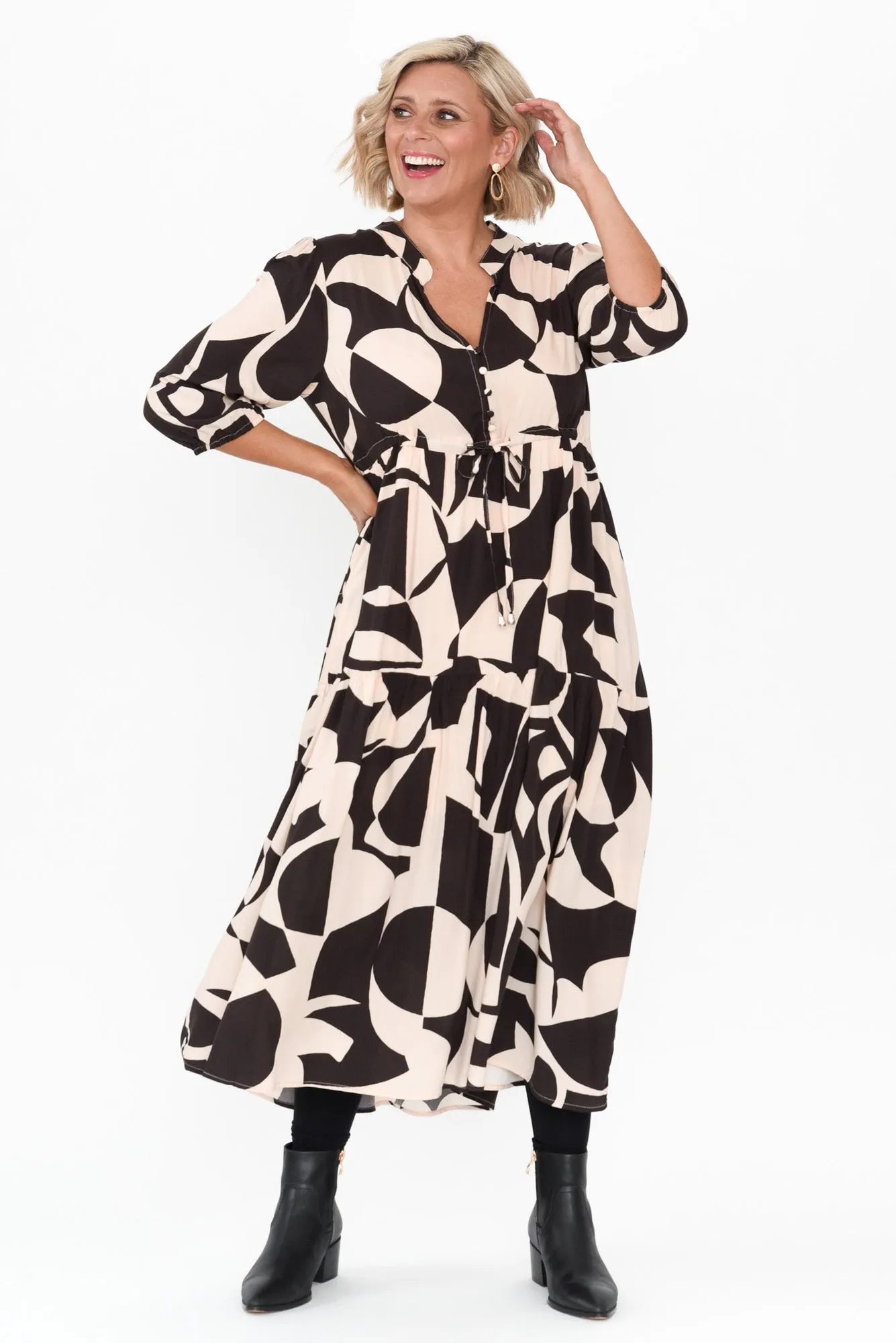 Britton Brown Geo Tie Dress sold by Blue Bungalow product image thumbnail 2