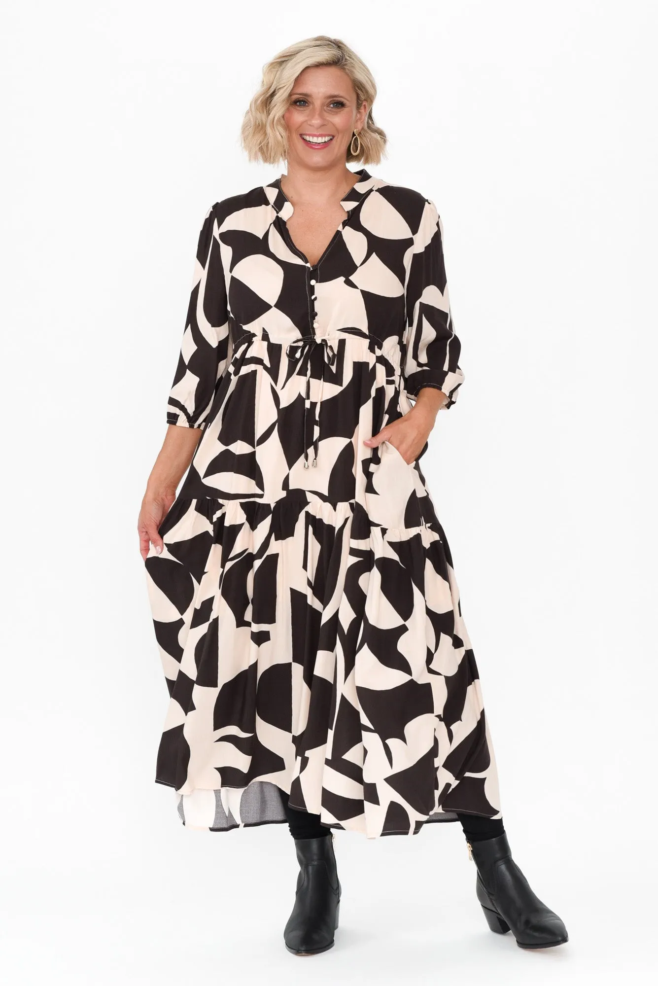 Britton Brown Geo Tie Dress sold by Blue Bungalow