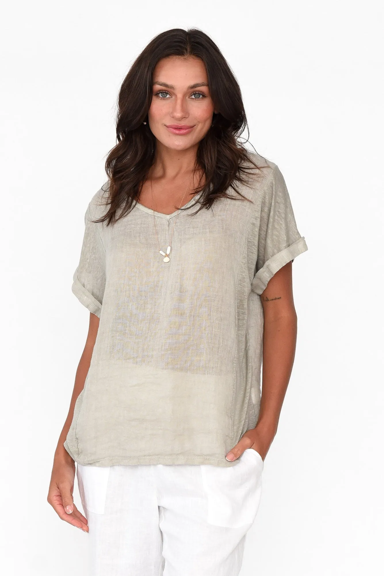 Anna Natural Linen Tee sold by Blue Bungalow