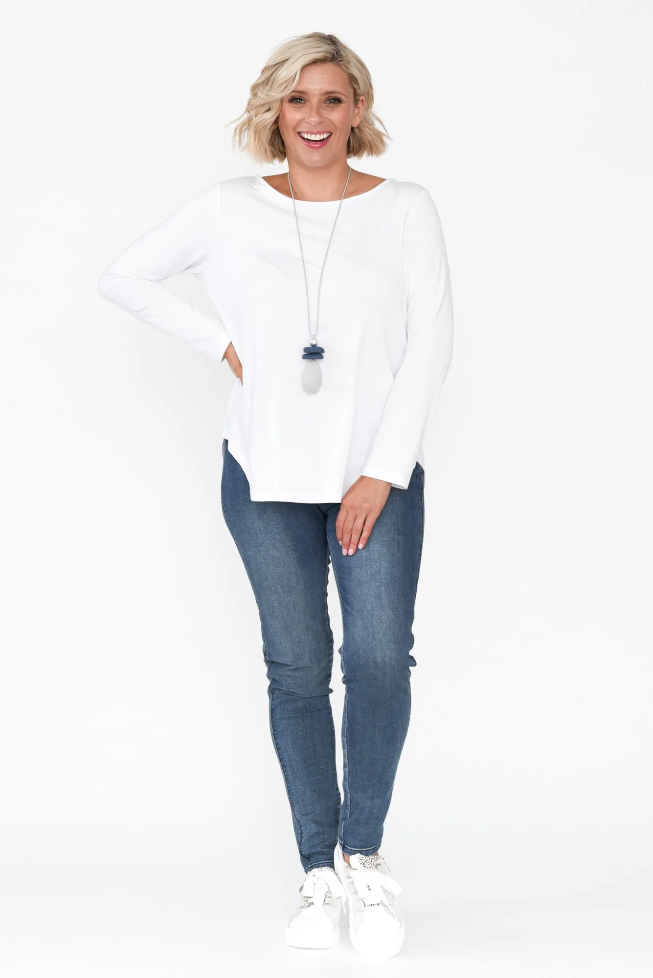 Adele White Long Sleeve Bamboo Tee sold by Blue Bungalow product image thumbnail 3