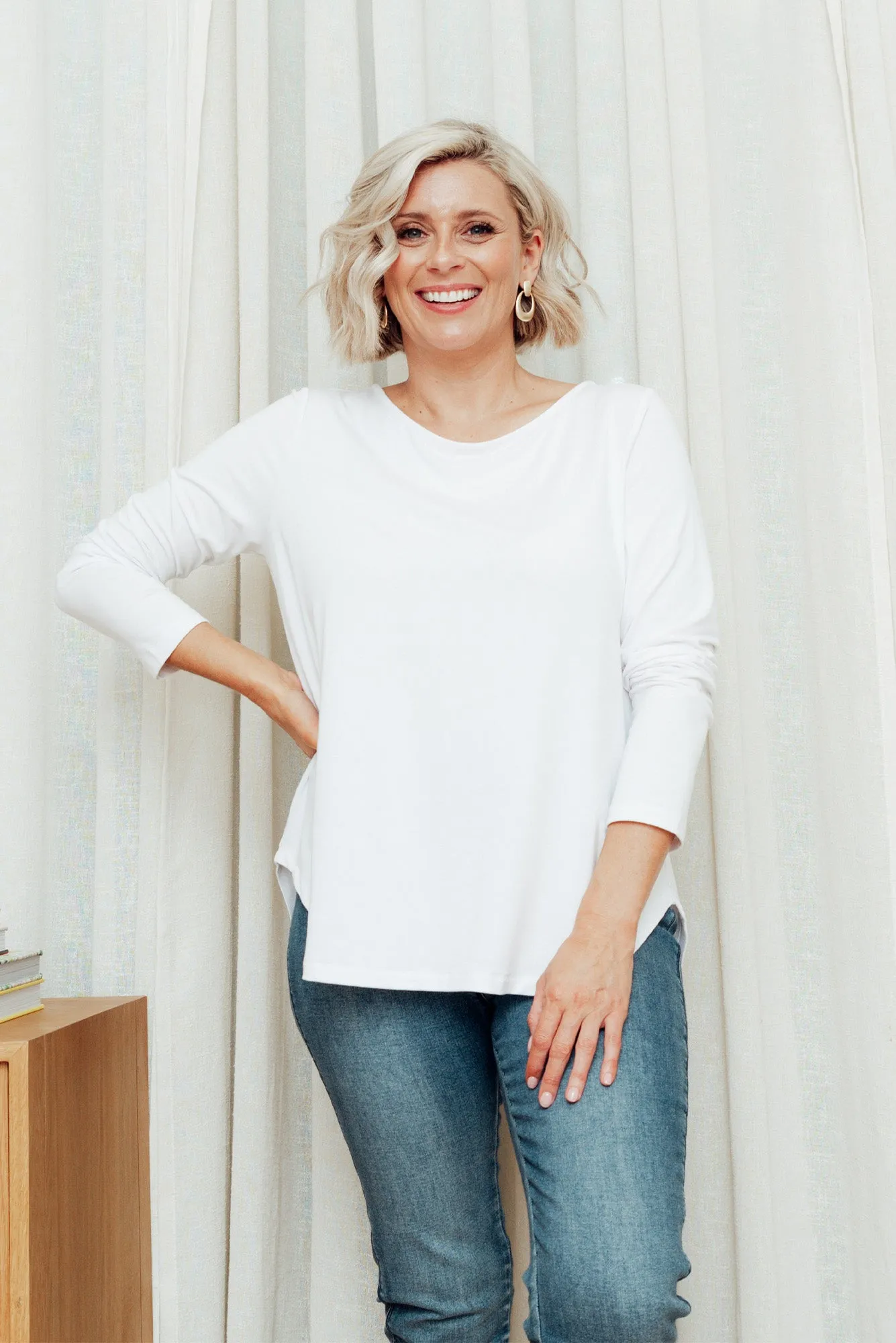 Adele White Long Sleeve Bamboo Tee sold by Blue Bungalow