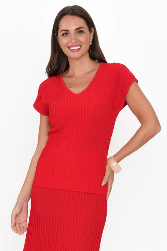 Wilkie Red V Neck Knit Top sold by Blue Bungalow