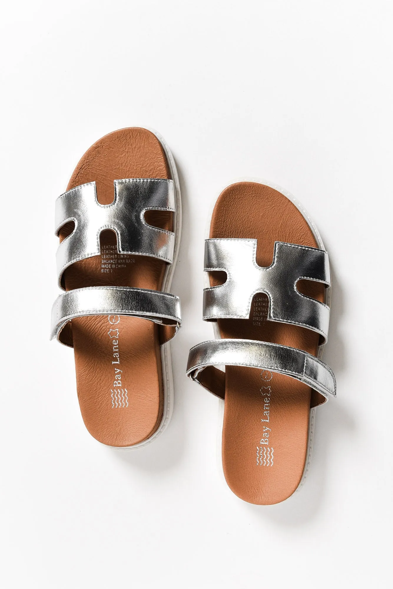 Malibu Silver Leather Velcro Slide sold by Blue Bungalow product image thumbnail 4