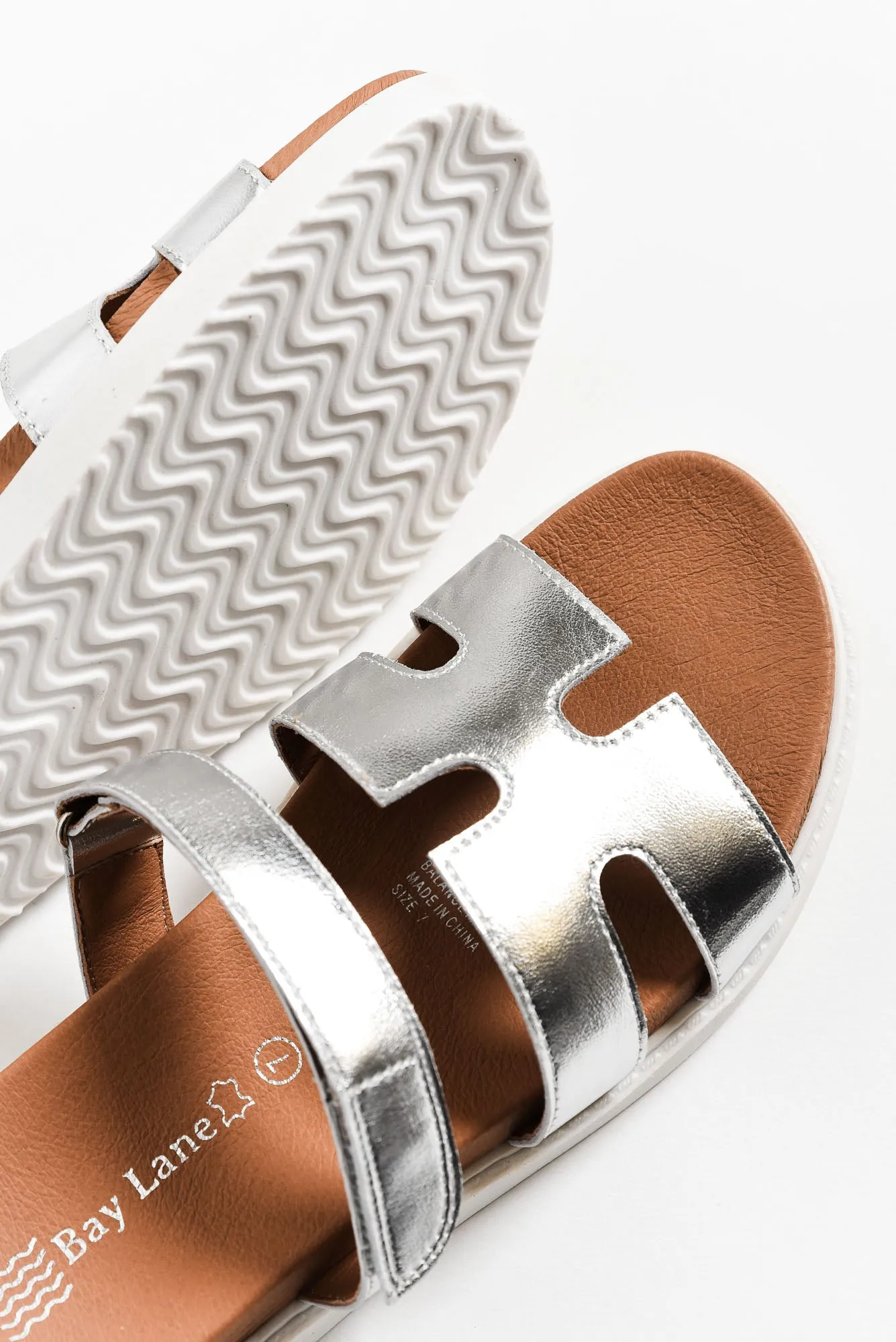Malibu Silver Leather Velcro Slide sold by Blue Bungalow product image thumbnail 2